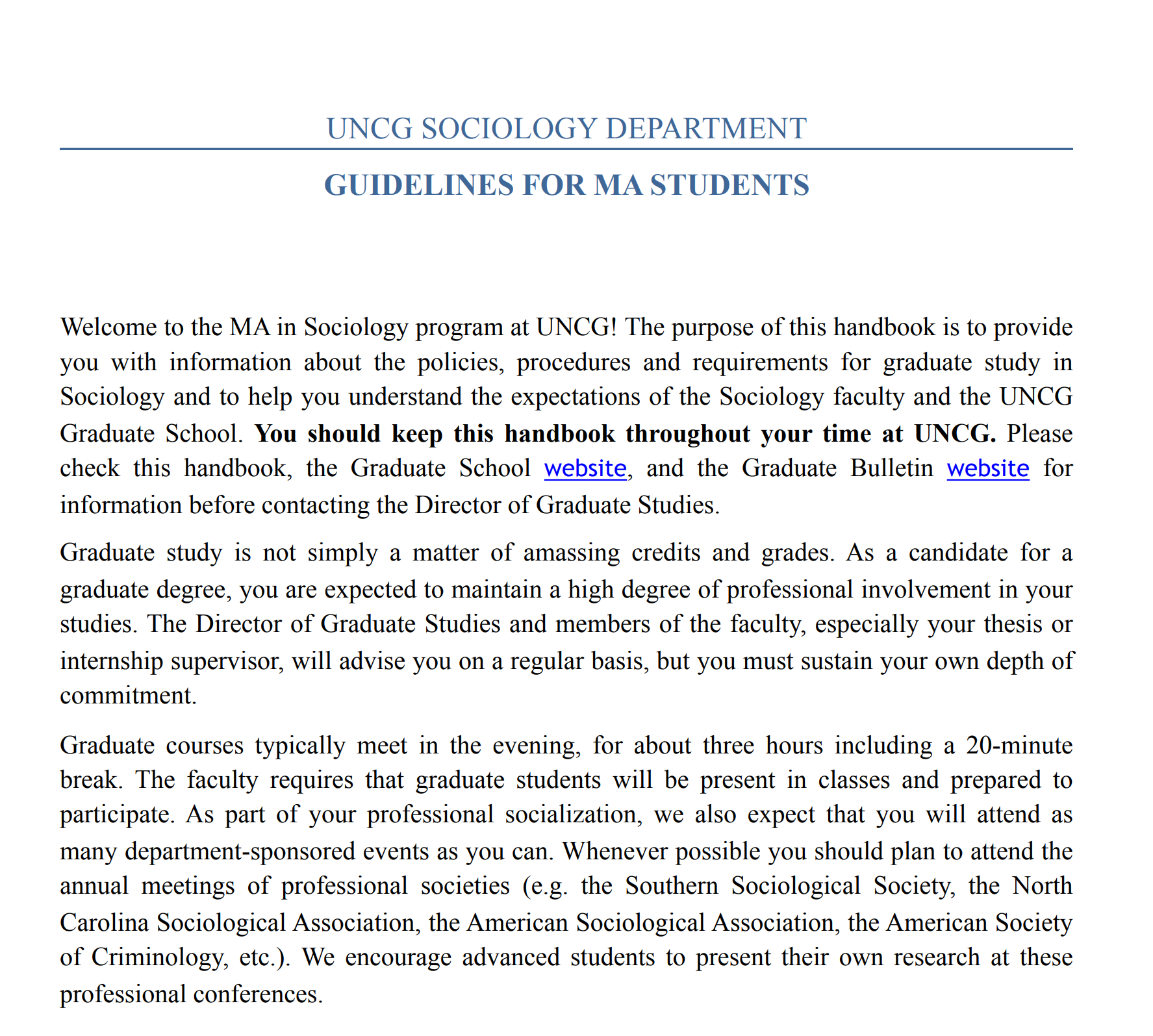 Screenshot of Graduate Student Handbook